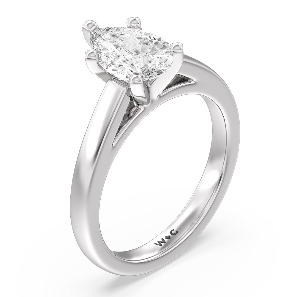 Classic Cathedral Solitaire Engagement Ring with Pear Cut Diamond in 14KT Platinum view 3
