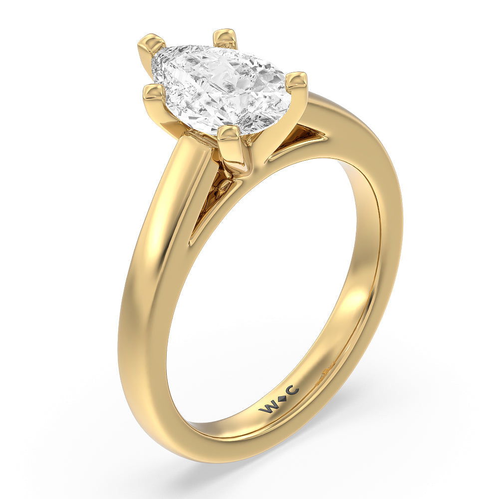 Classic Cathedral Solitaire Engagement Ring with Pear Cut Diamond in 14KT Yellow Gold view 3
