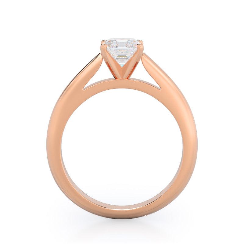 Asscher Cut Tapered Cathedral Solitaire Engagement Ring with Lab Grown Diamond in 14KT Rose Gold view 2
