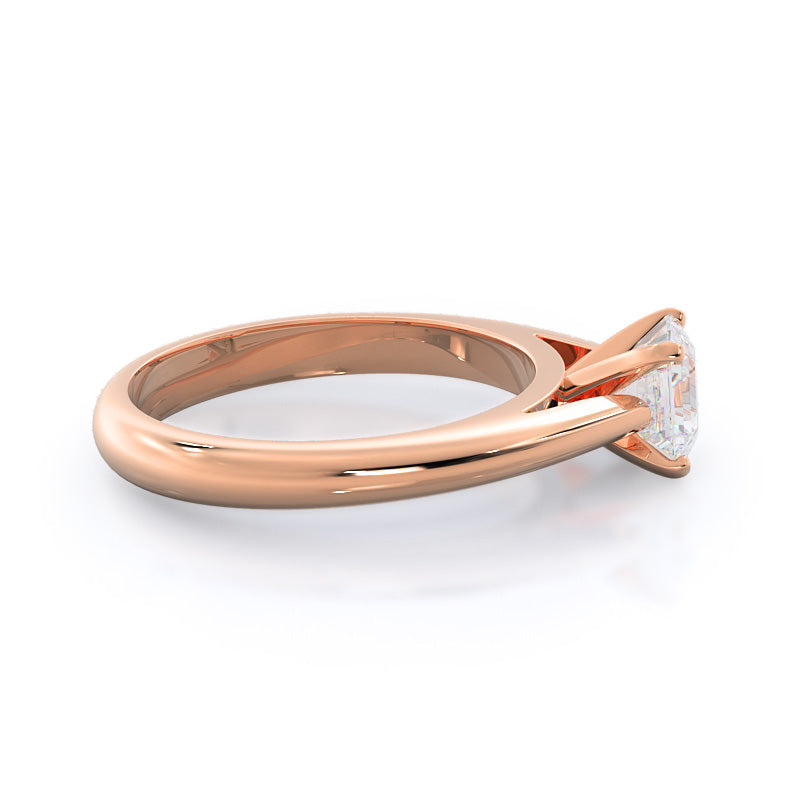 Asscher Cut Tapered Cathedral Solitaire Engagement Ring with Lab Grown Diamond in 14KT Rose Gold view 3
