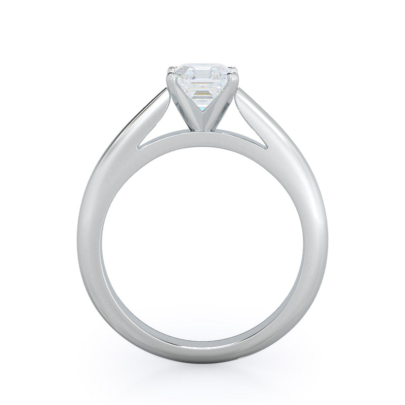 Asscher Cut Tapered Cathedral Solitaire Engagement Ring with Lab Grown Diamond in 14KT Platinum view 2

