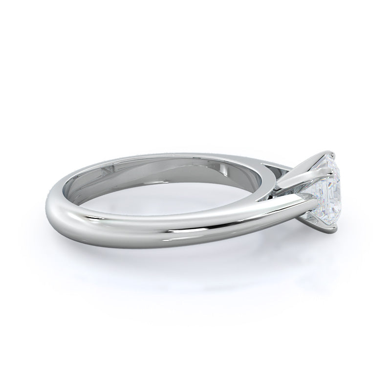Asscher Cut Tapered Cathedral Solitaire Engagement Ring with Lab Grown Diamond in 14KT Platinum view 3
