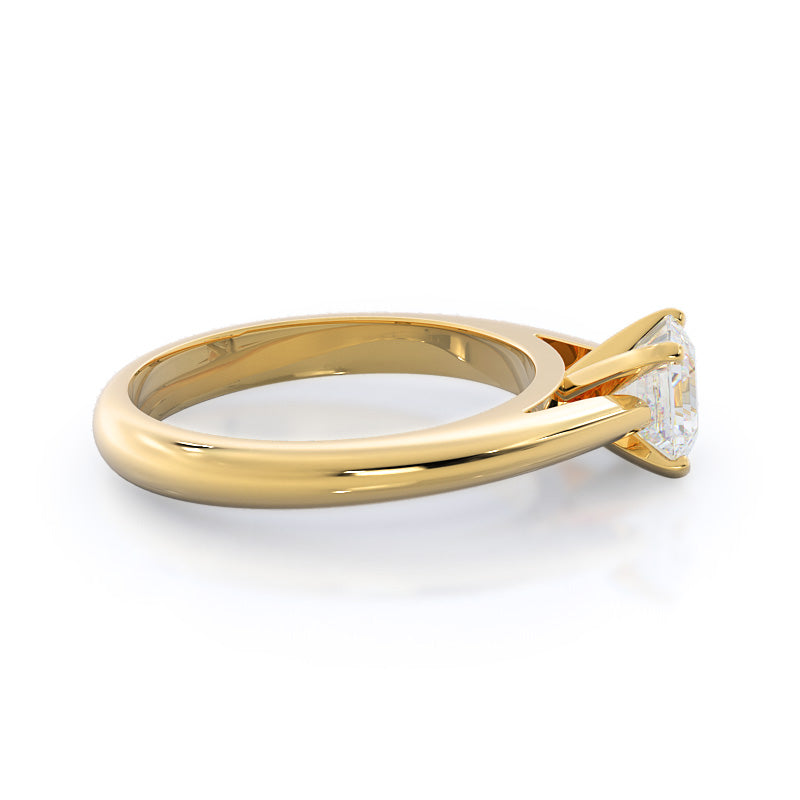 Asscher Cut Tapered Cathedral Solitaire Engagement Ring with Lab Grown Diamond in 14KT Yellow Gold view 3

