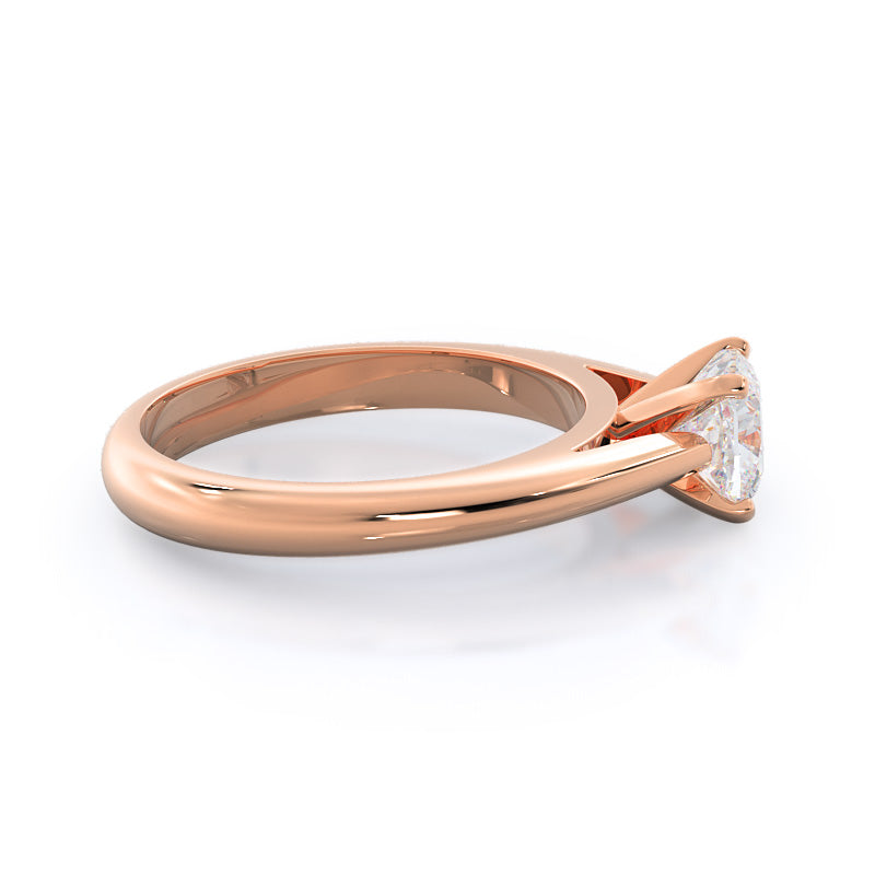 Cushion Cut Tapered Cathedral Solitaire Engagement Ring with Lab Grown Diamond in 14KT Rose Gold view 3
