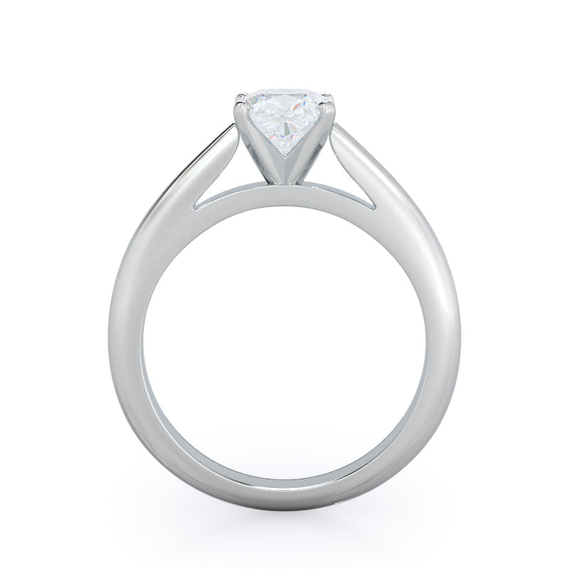 Tapered Cathedral Solitaire Engagement Ring with Cushion Cut Diamond in 14KT Platinum view 2
