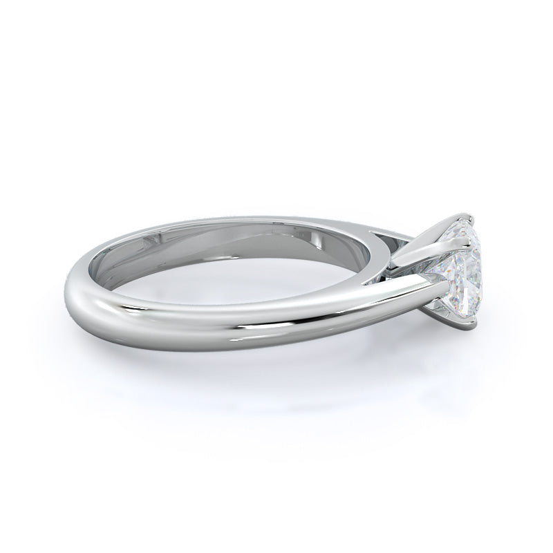 Cushion Cut Tapered Cathedral Solitaire Engagement Ring with Lab Grown Diamond in 14KT Platinum view 3
