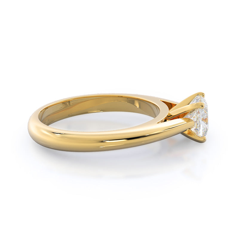 Cushion Cut Tapered Cathedral Solitaire Engagement Ring with Lab Grown Diamond in 14KT Yellow Gold view 3
