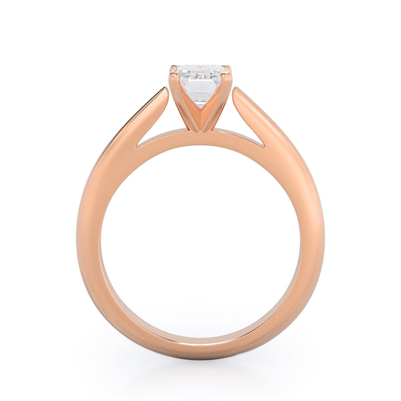 Tapered Cathedral Solitaire Engagement Ring with Emerald Cut Diamond in 14KT Rose Gold view 2
