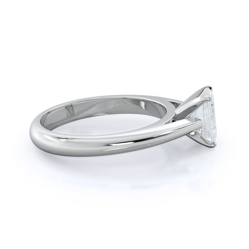 Tapered Cathedral Solitaire Engagement Ring with Emerald Cut Diamond in 14KT Platinum view 3
