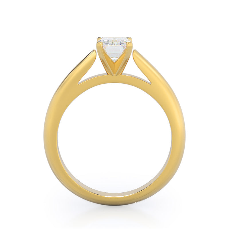 Tapered Cathedral Solitaire Engagement Ring with Emerald Cut Diamond in 14KT Yellow Gold view 2
