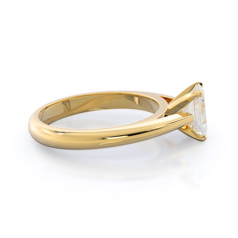 Tapered Cathedral Solitaire Engagement Ring with Emerald Cut Diamond in 14KT Yellow Gold view 3
