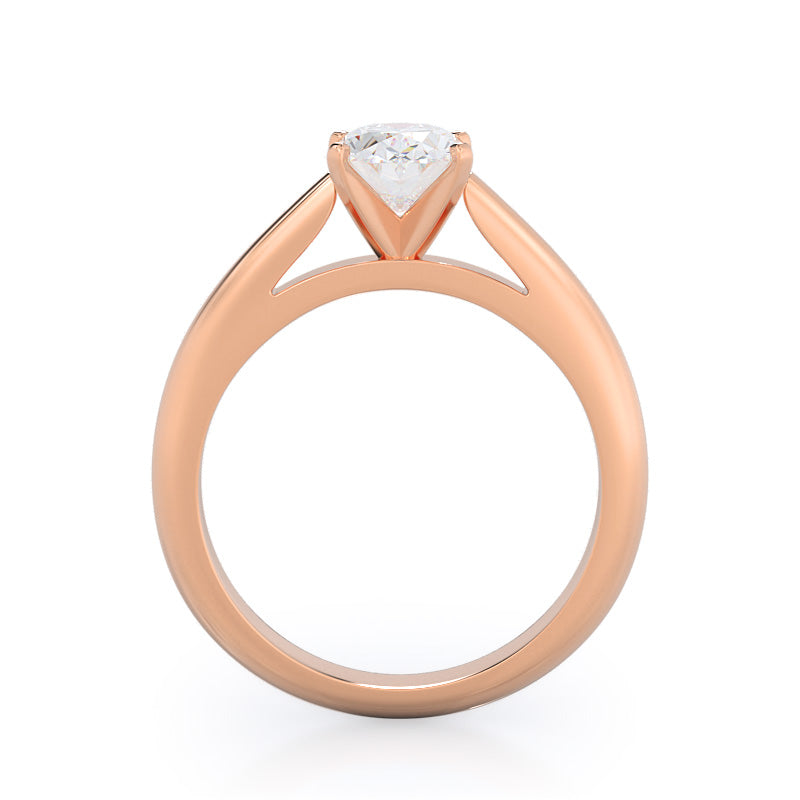 Tapered Cathedral Solitaire Engagement Ring with Oval Cut Diamond in 14KT Rose Gold view 2
