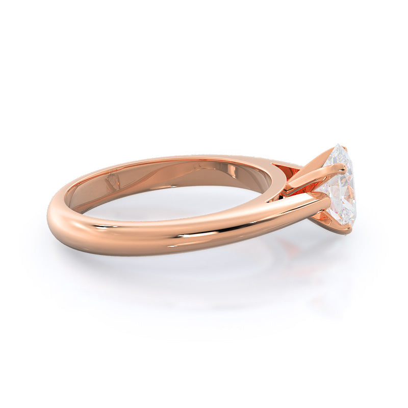 Oval Cut Tapered Cathedral Solitaire Engagement Ring with Lab Grown Diamond in 14KT Rose Gold view 3
