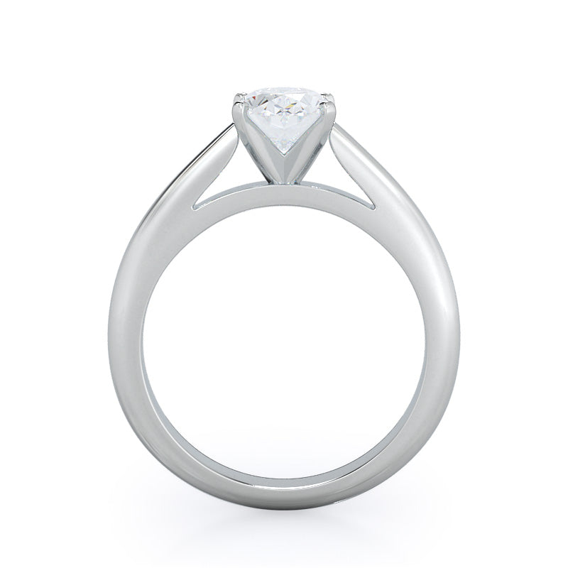 Tapered Cathedral Solitaire Engagement Ring with Oval Cut Diamond in 14KT Platinum view 2
