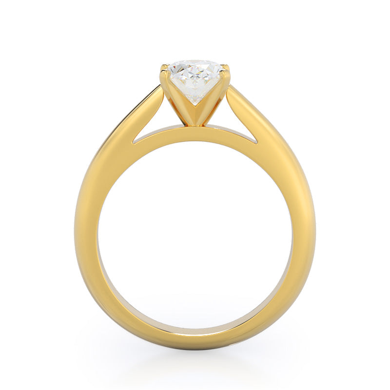 Oval Cut Tapered Cathedral Solitaire Engagement Ring with Lab Grown Diamond in 14KT Yellow Gold view 2

