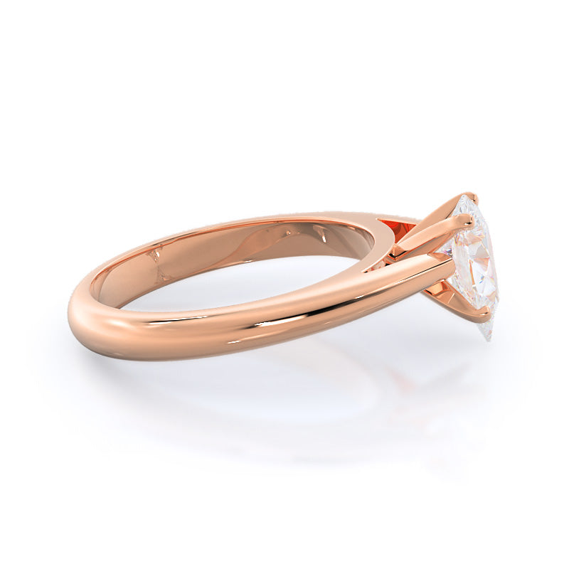 Pear Cut Tapered Cathedral Solitaire Engagement Ring with Lab Grown Diamond in 14KT Rose Gold view 3
