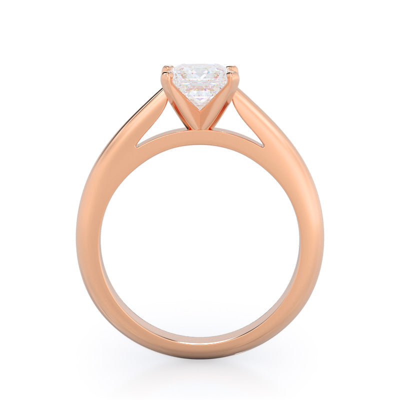 Princess Cut Tapered Cathedral Solitaire Engagement Ring with Lab Grown Diamond in 14KT Rose Gold view 2
