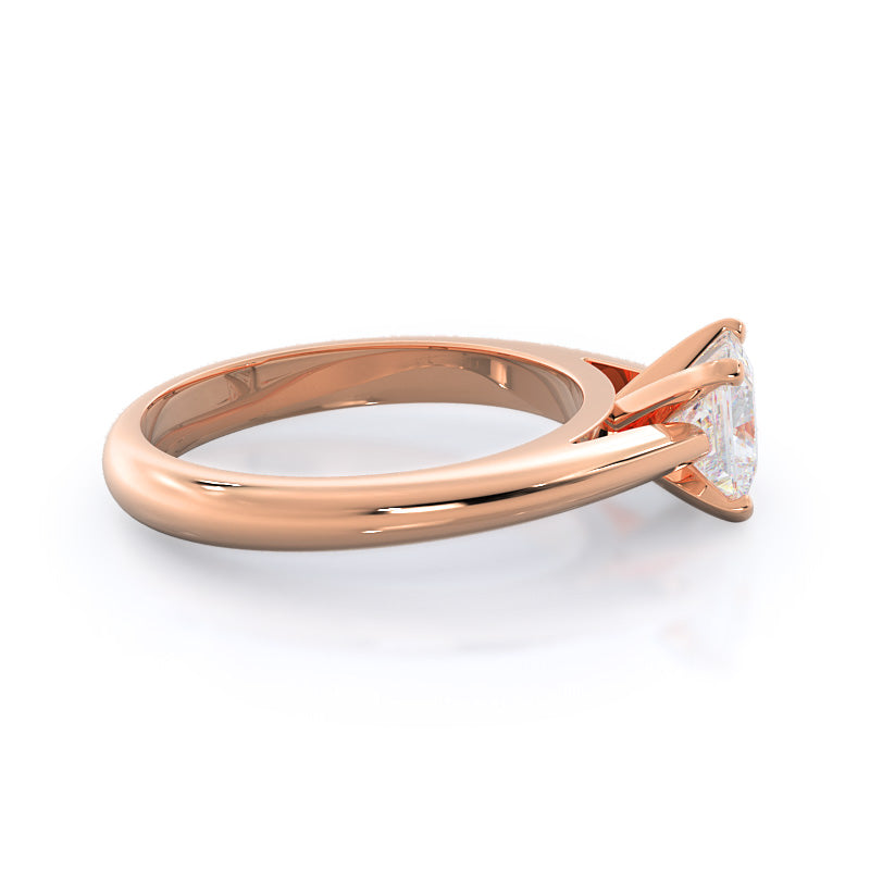 Princess Cut Tapered Cathedral Solitaire Engagement Ring with Lab Grown Diamond in 14KT Rose Gold view 3
