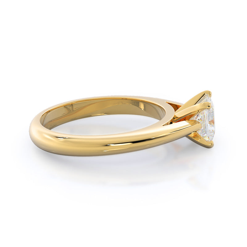 Tapered Cathedral Solitaire Engagement Ring with Princess Cut Diamond in 14KT Yellow Gold view 3
