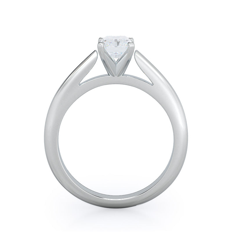Tapered Cathedral Solitaire Engagement Ring with Radiant Cut Diamond in 14KT Platinum view 2
