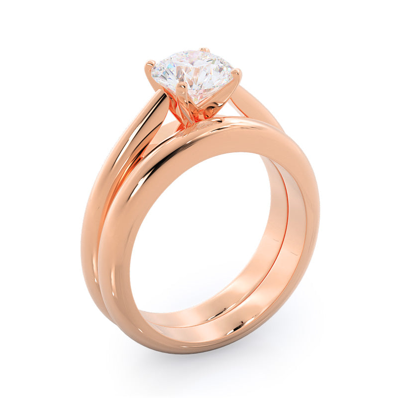 Tapered Cathedral Solitaire Engagement Ring with Round Cut Diamond in 14KT Rose Gold view 4
