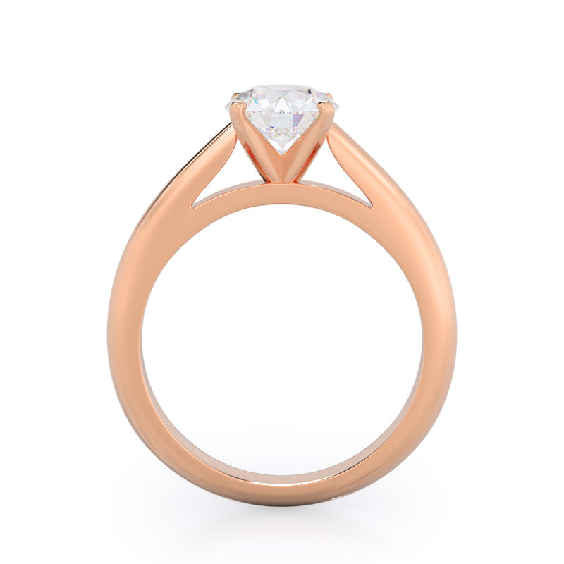 Round Cut Tapered Cathedral Solitaire Engagement Ring with Lab Grown Diamond in 14KT Rose Gold view 2
