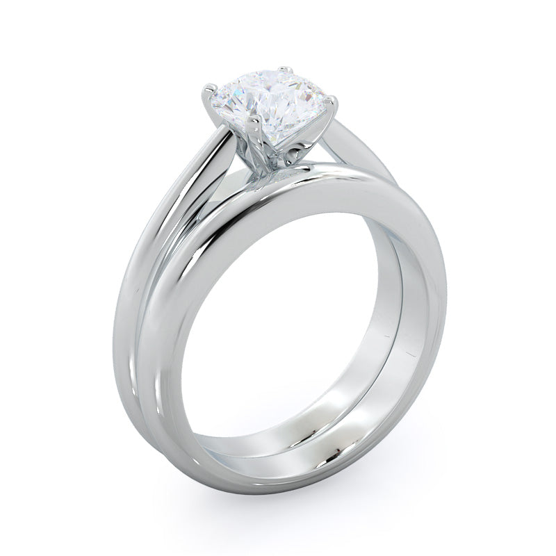 Tapered Cathedral Solitaire Engagement Ring with Round Cut Diamond in 14KT Platinum view 4
