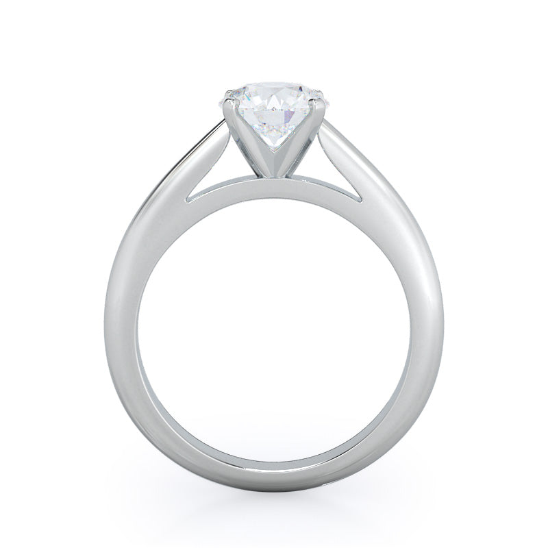 Tapered Cathedral Solitaire Engagement Ring with Round Cut Diamond in 14KT Platinum view 2
