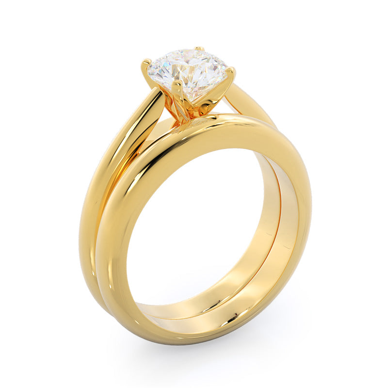 Tapered Cathedral Solitaire Engagement Ring with Round Cut Diamond in 14KT Yellow Gold view 4
