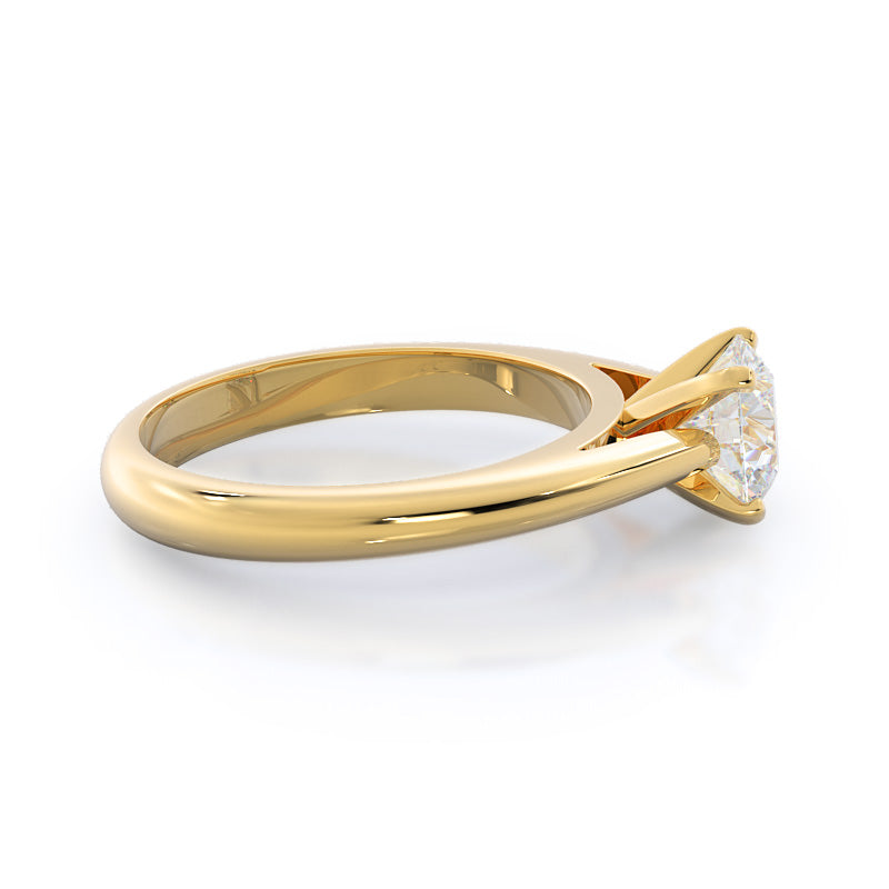 Round Cut Tapered Cathedral Solitaire Engagement Ring with Lab Grown Diamond in 14KT Yellow Gold view 3

