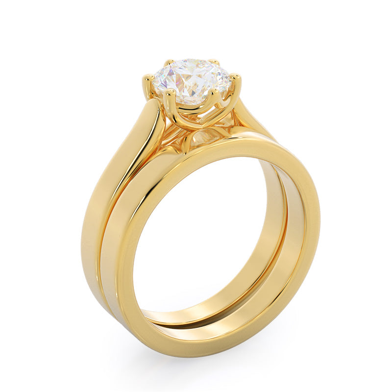 Weaved Cathedral Solitaire Diamond Engagement Ring with Round Cut Diamond in 14KT Yellow Gold view 4
