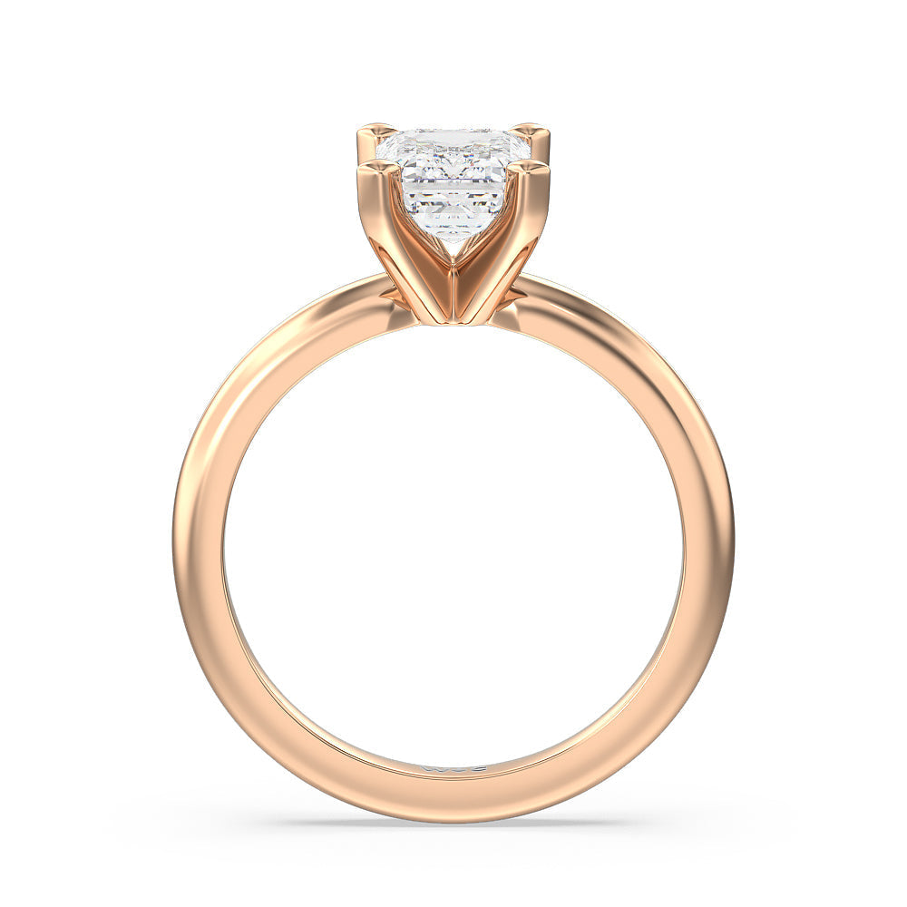Fine Classic Four Prong Solitaire Diamond Engagement Ring with Emerald Cut Diamond in 14KT Rose Gold view 4
