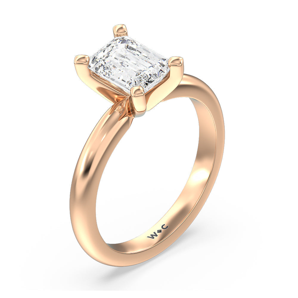 Fine Classic Four Prong Solitaire Diamond Engagement Ring with Emerald Cut Diamond in 14KT Rose Gold view 5
