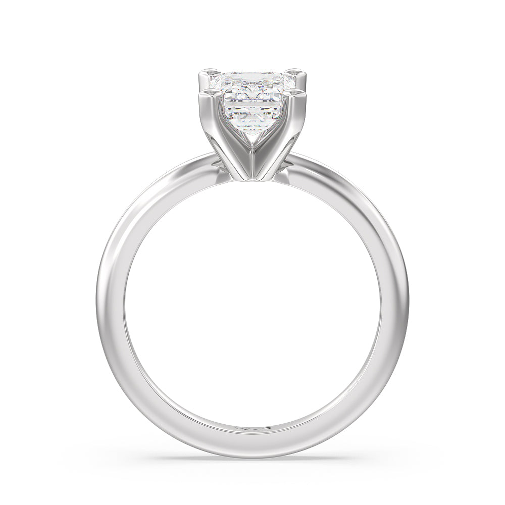 Fine Classic Four Prong Solitaire Diamond Engagement Ring with Emerald Cut Diamond in 14KT Platinum view 4
