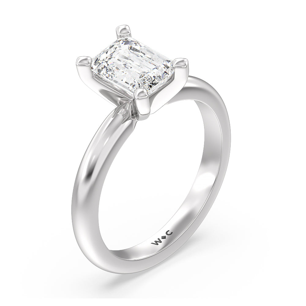 Fine Classic Four Prong Solitaire Diamond Engagement Ring with Emerald Cut Diamond in 14KT Platinum view 5
