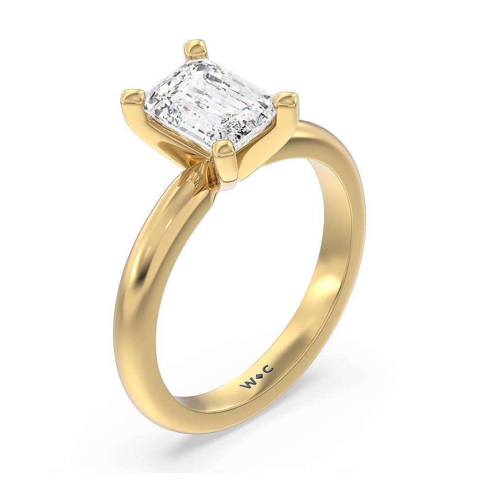 Fine Classic Four Prong Solitaire Diamond Engagement Ring with Emerald Cut Diamond in 14KT Yellow Gold view 5
