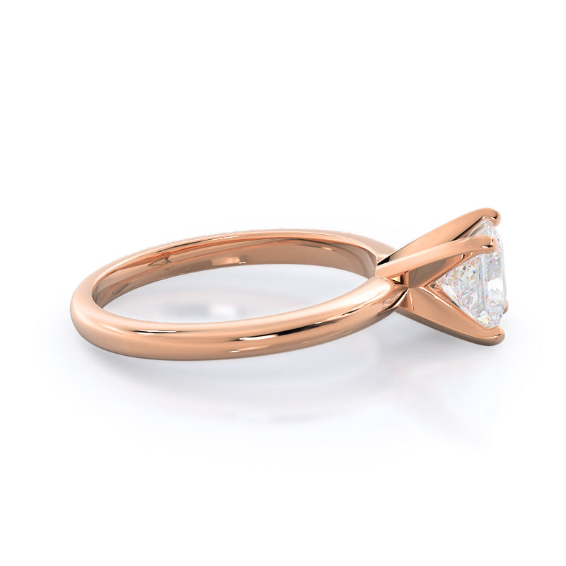 Fine Classic Four Prong Solitaire Diamond Engagement Ring with Princess Cut Diamond in 14KT Rose Gold view 5
