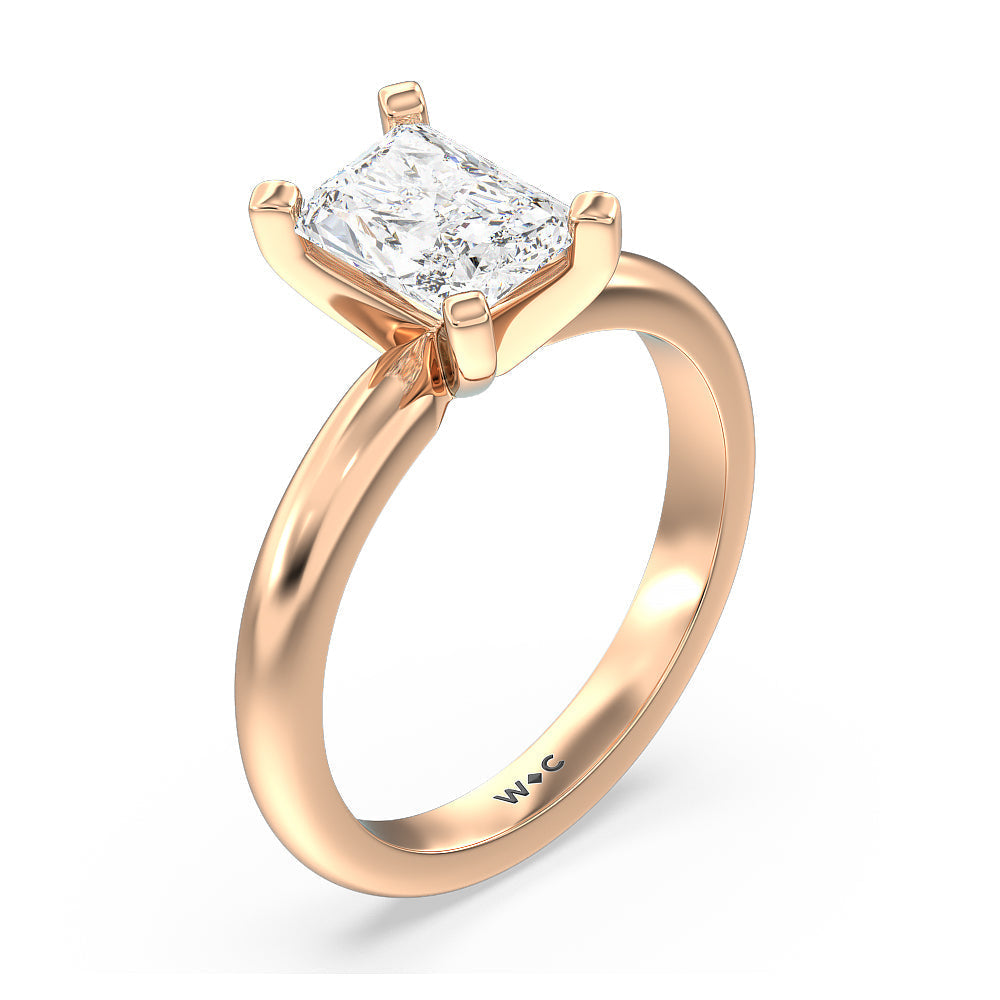Fine Classic Four Prong Solitaire Diamond Engagement Ring with Radiant Cut Diamond in 14KT Rose Gold view 5
