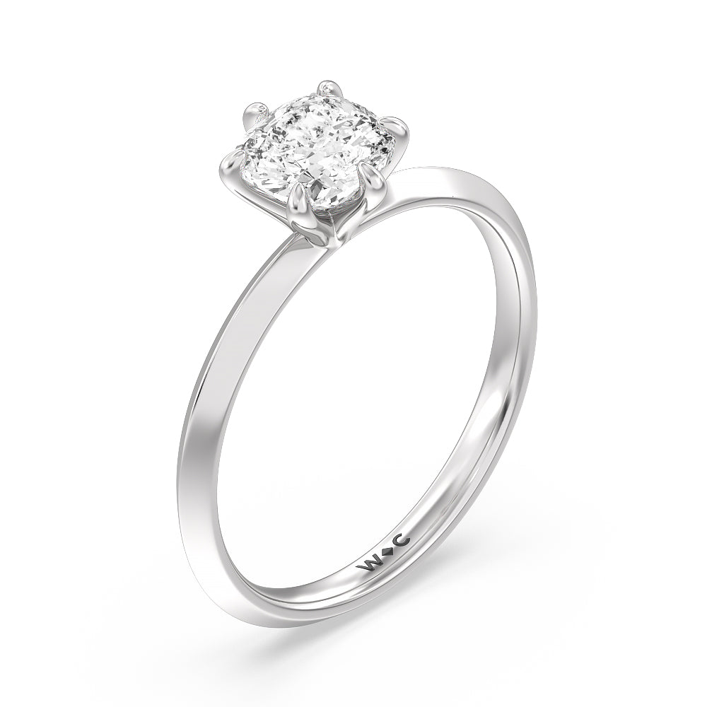 Cushion Cut Six Prong Knife Edge Petite Engagement Ring (E+ VVS+) with Lab Grown Diamond in 14KT Platinum view 3
