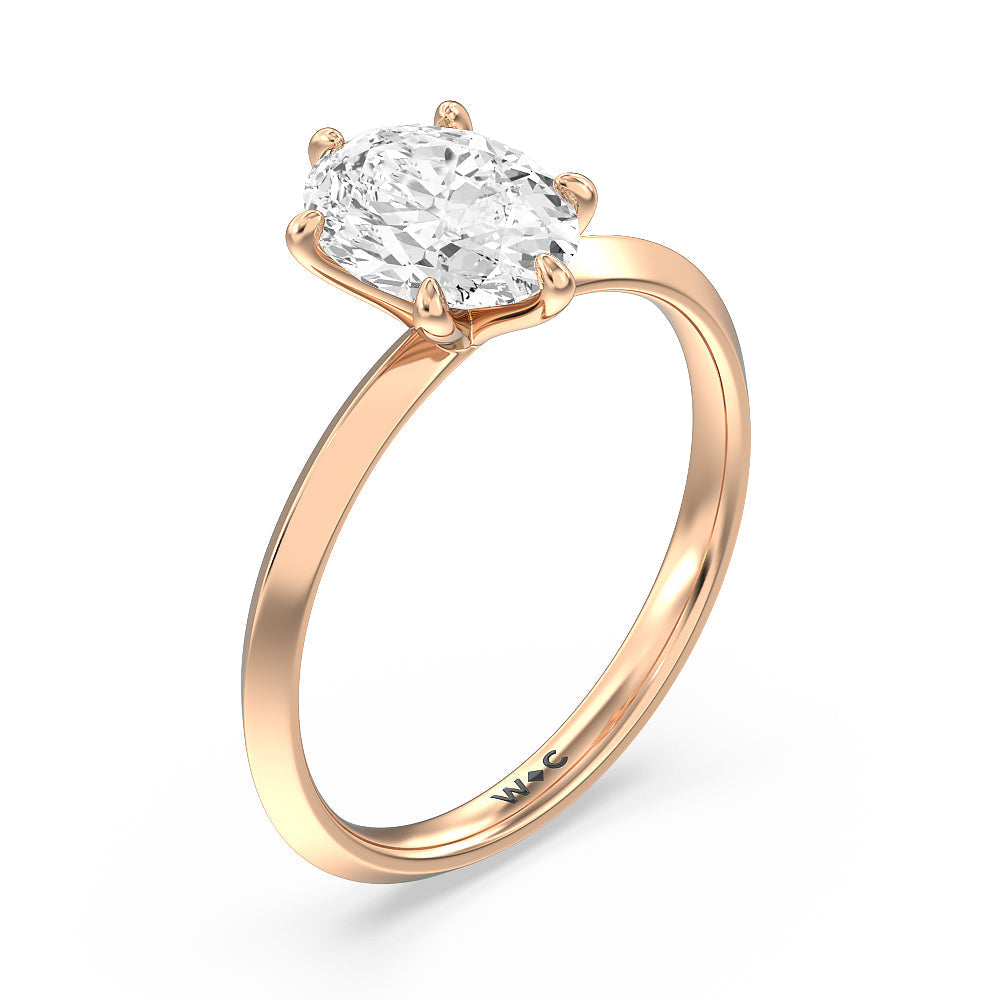 Oval Cut Six Prong Knife Edge Petite Engagement Ring (E+ VVS+) with Lab Grown Diamond in 14KT Rose Gold view 3

