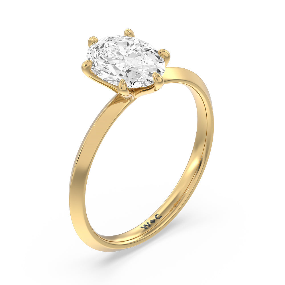 Oval Cut Six Prong Knife Edge Petite Engagement Ring (E+ VVS+) with Lab Grown Diamond in 14KT Yellow Gold view 3
