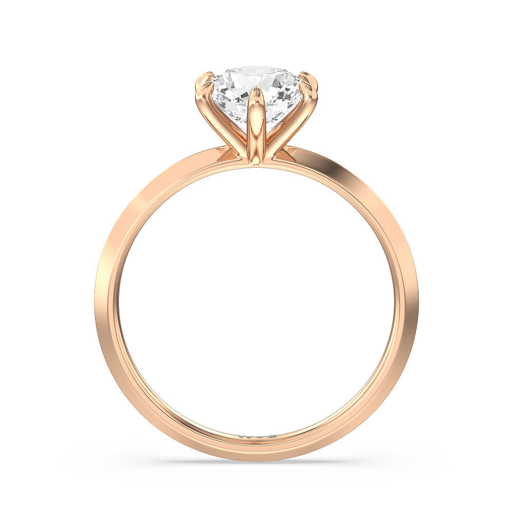 Six Prong Knife Edge Petite Engagement Ring with Round Cut Diamond in 14KT Rose Gold view 3

