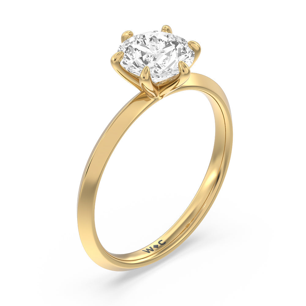 Six Prong Knife Edge Petite Engagement Ring with Round Cut Diamond in 14KT Yellow Gold view 4
