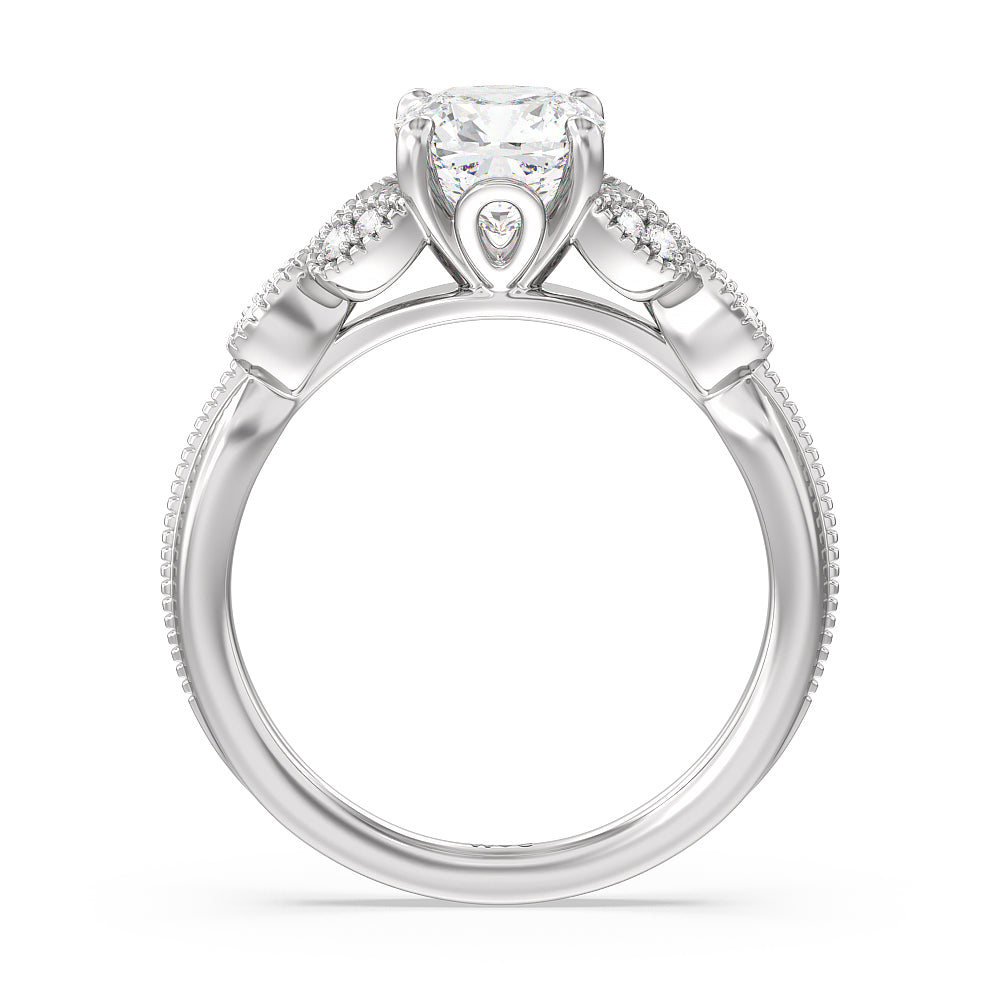 Vintage Filigree Leaf Engagement Ring with Cushion Cut Diamond in 14KT Platinum view 2
