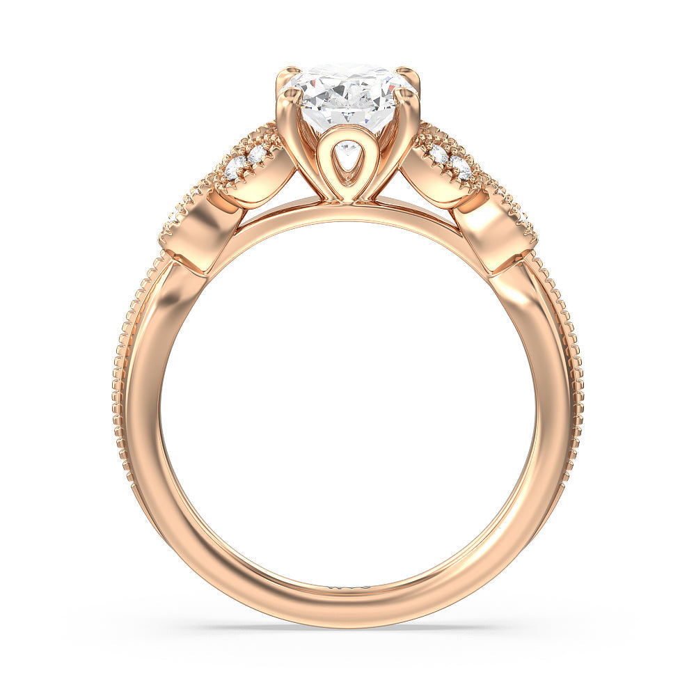 Vintage Filigree Leaf Engagement Ring with Oval Cut Diamond in 14KT Rose Gold view 2
