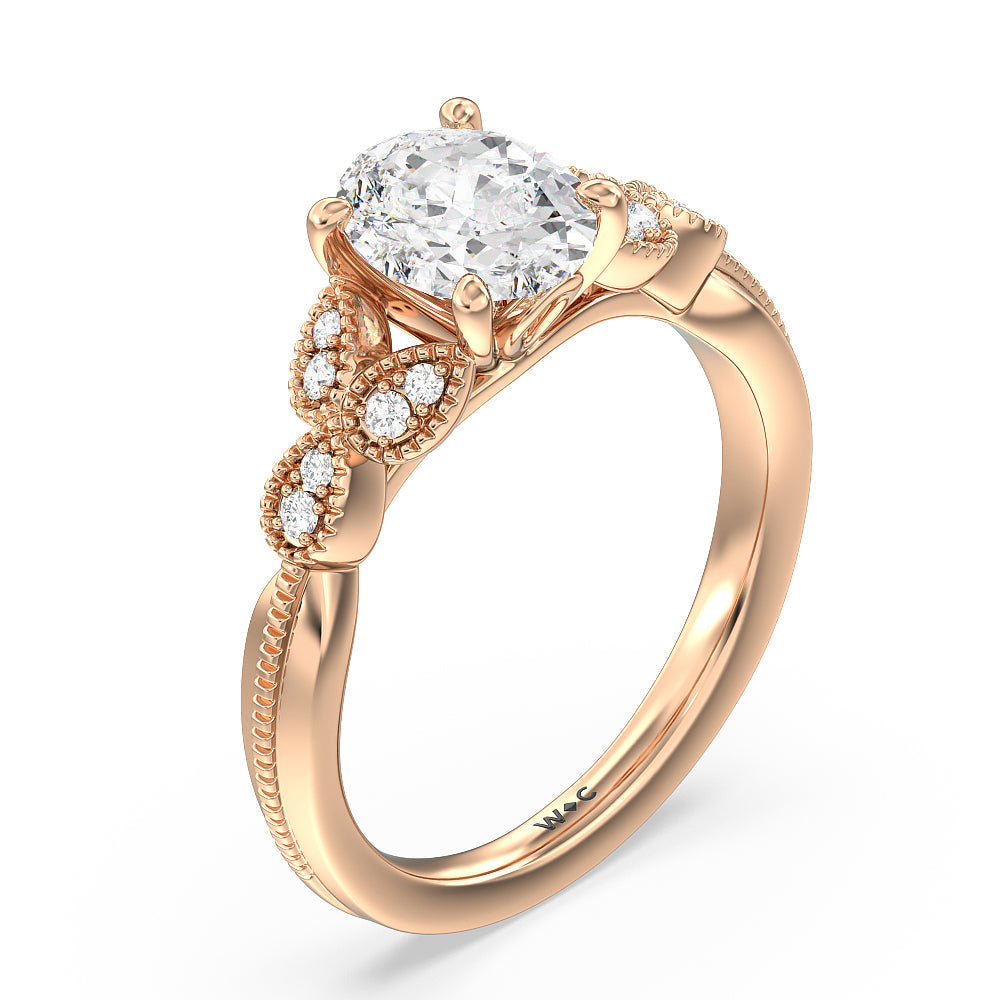 Vintage Filigree Leaf Engagement Ring with Oval Cut Diamond in 14KT Rose Gold view 3
