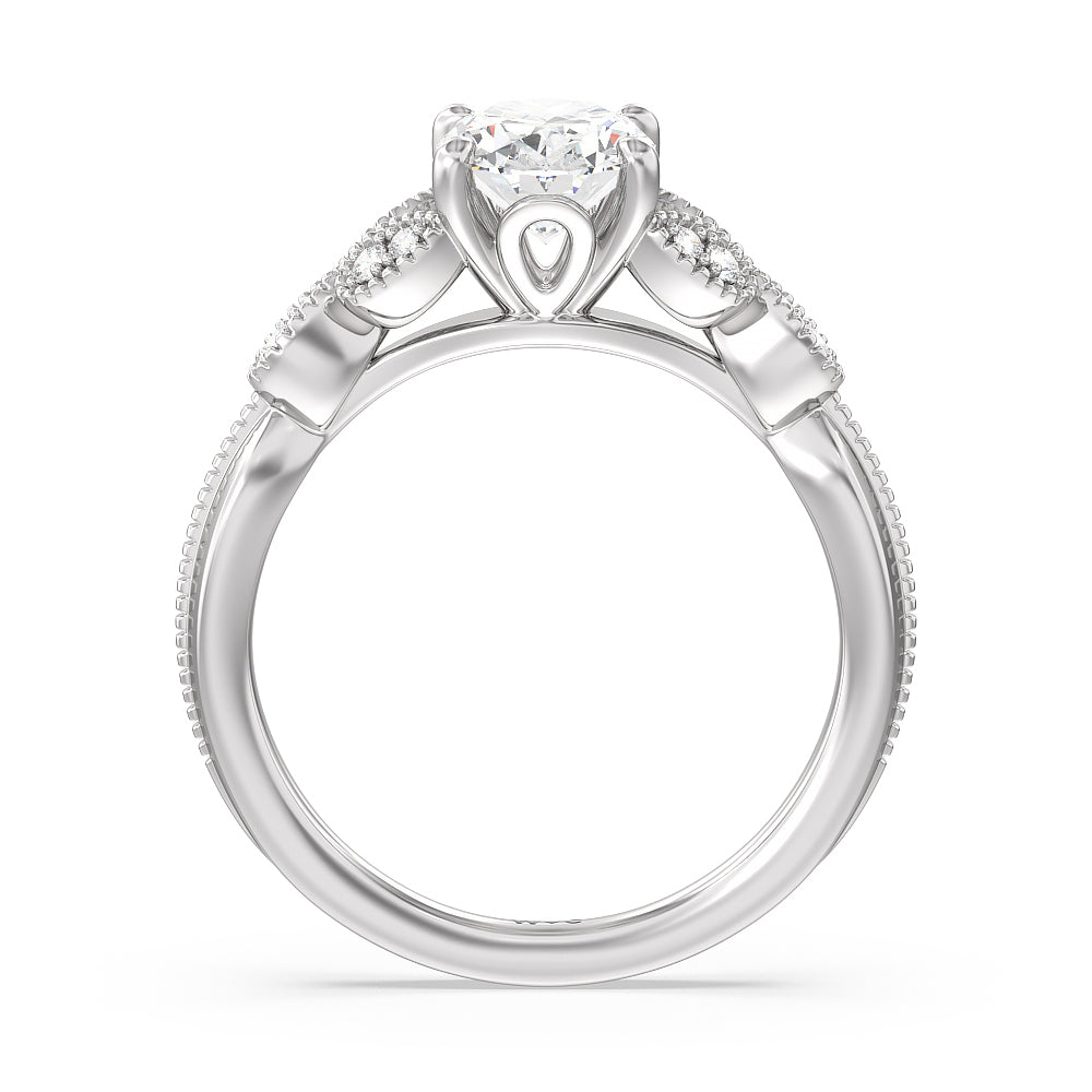 Vintage Filigree Leaf Engagement Ring with Oval Cut Diamond in 14KT Platinum view 2
