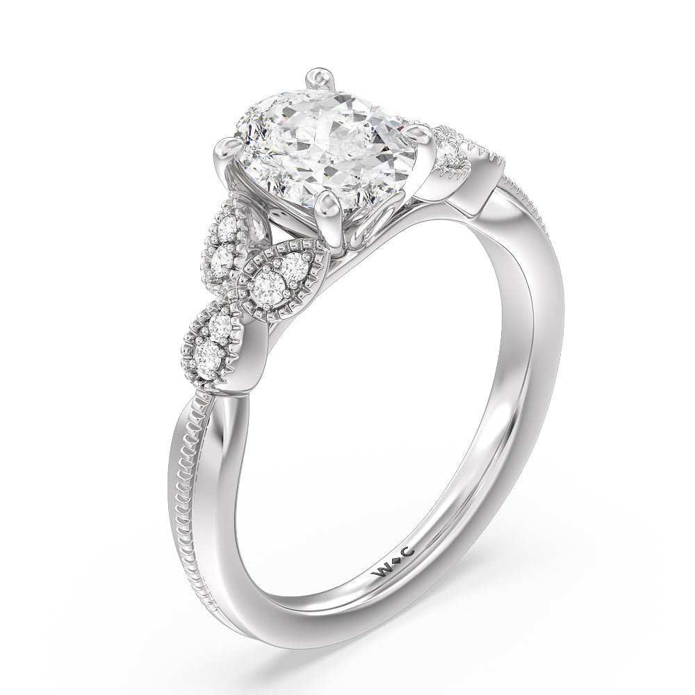 Vintage Filigree Leaf Engagement Ring with Oval Cut Diamond in 14KT Platinum view 3
