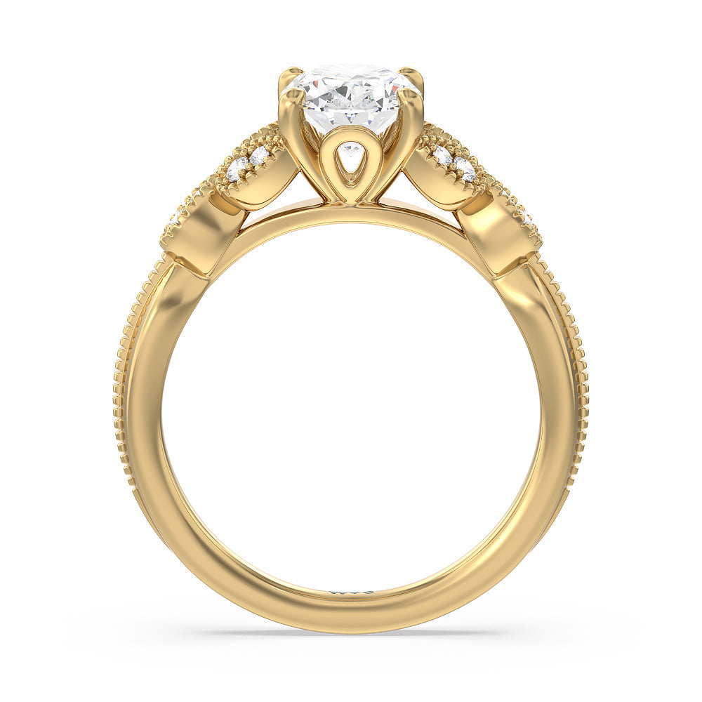 Vintage Filigree Leaf Engagement Ring with Oval Cut Diamond in 14KT Yellow Gold view 2
