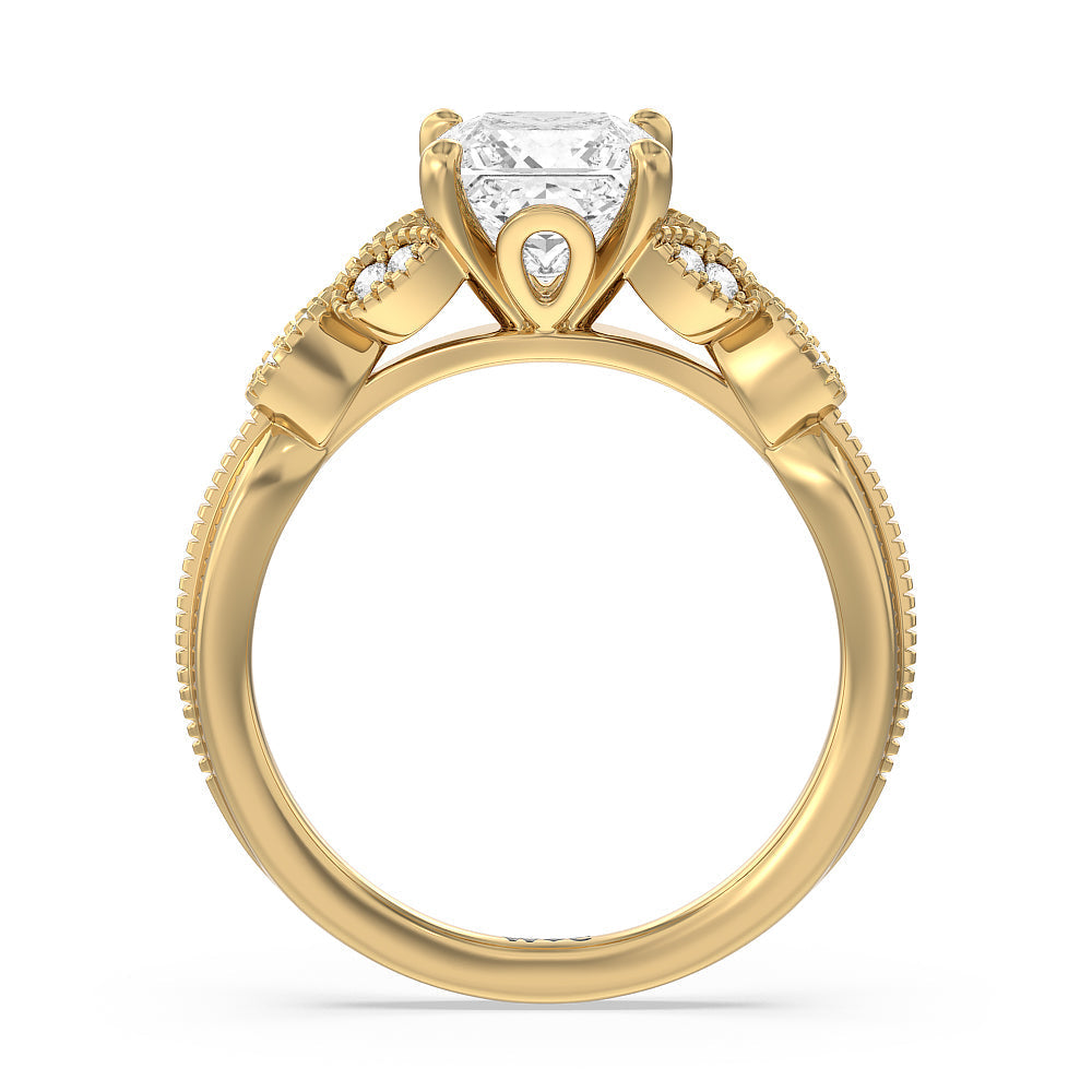 Vintage Filigree Leaf Engagement Ring with Princess Cut Diamond in 14KT Yellow Gold view 2
